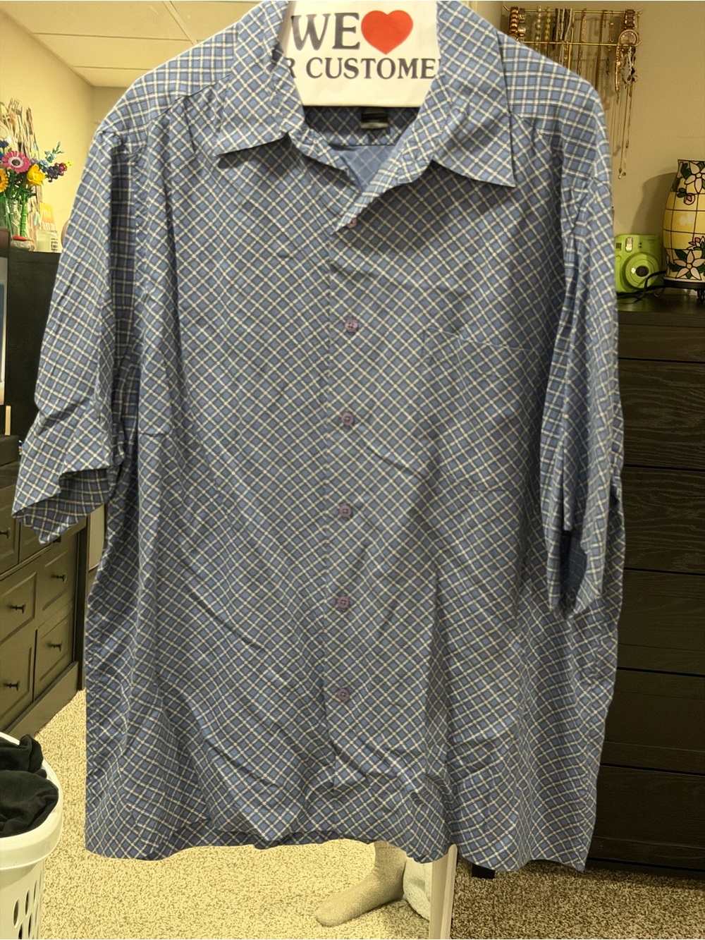 Claiborne Blue Geometric Short-Sleeve Button-Down Shirt